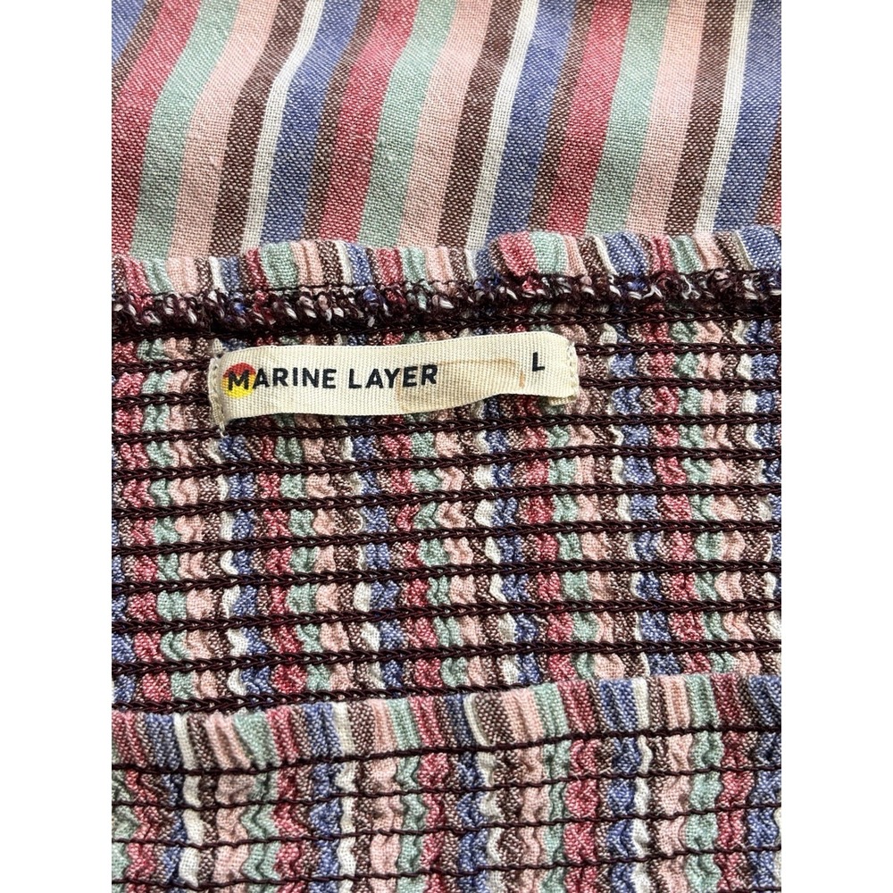 Marine Layer Dress Womens Sz L Multicolor Striped Ivy Smocked Linen Blend Maxi - Picture 3 of 9